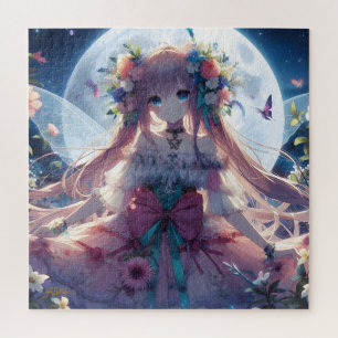 Quebra-cabeça Garota Anime Flor Lua Fada