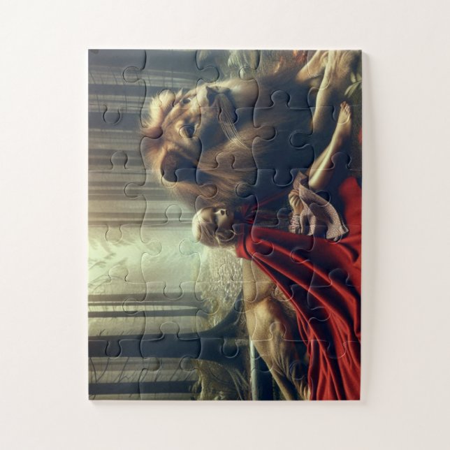 Quebra-cabeça Garota com Leão (Vertical)