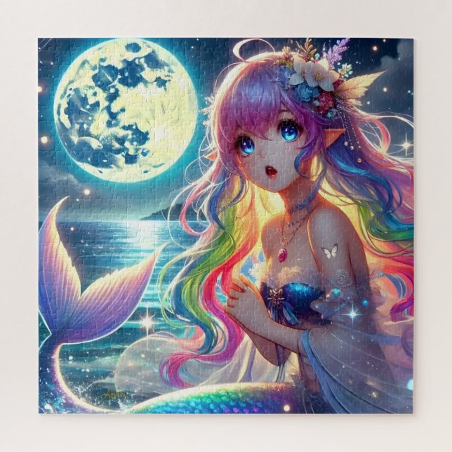 Quebra-cabeça Garota de Anime Cantando Luar Pixie Sereia Arco-ír (Vertical)