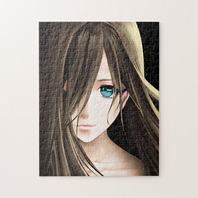 Quebra-cabeça Garota de anime de cabelo castanho e olhos azuis (Vertical)