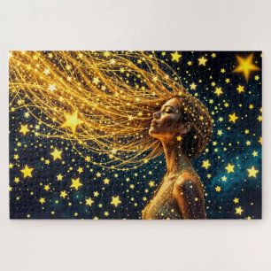 Quebra-cabeça Garota do sonho cercada por estrelas brilhantes br