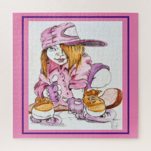 QUEBRA-CABEÇA GAROTA EM PINK NO SKATEBOARD