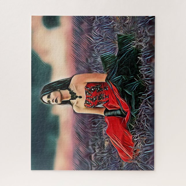 Quebra-cabeça Garota Gótica Sentada Mulher Romântica Personalizá (Vertical)