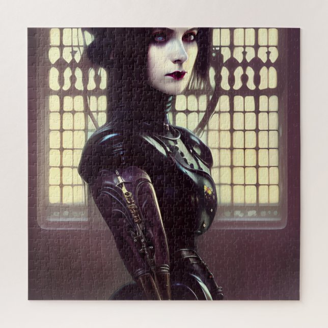 Quebra-cabeça Garota Gótica Steampunk Olhos de Cores Diferentes (Vertical)