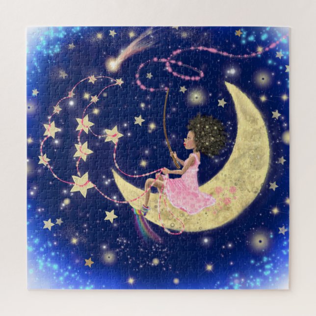 Quebra-cabeça Garota Mágica Na Lua Ande As Estrelas Quebra-cabeç (Vertical)