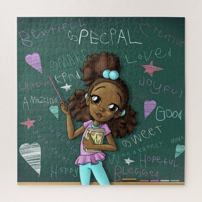 Quebra-cabeça Garota Marrom e Palavras Positivas (Vertical)