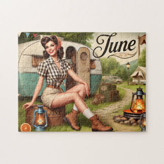 Quebra-cabeça Garota Pin-Up do Acampamento de Verão Retrô de Jun