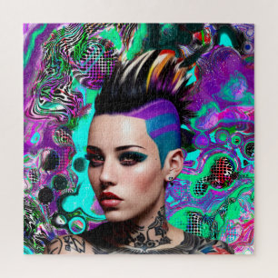 Quebra-cabeça Garota Punk Mohawk Arte Abstrata
