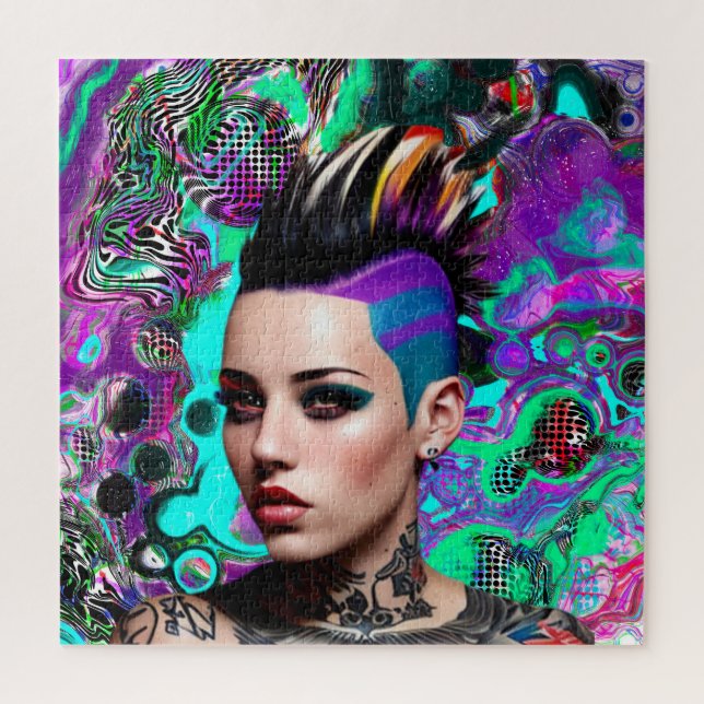 Quebra-cabeça Garota Punk Mohawk Arte Abstrata (Vertical)