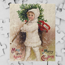 Quebra-cabeça Garota Vintage com Árvore de Natal, Ellen Clapsadd