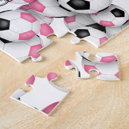 Quebra-cabeça garotas personalizadas de futebol preto-rosa