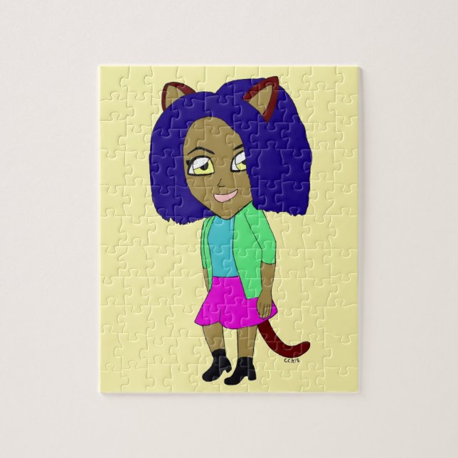 Quebra-cabeça garotinha chibi de gato (Vertical)