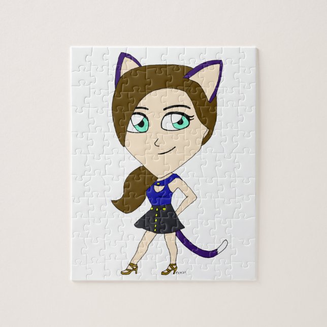 Quebra-cabeça garotinha chibi de gato (Vertical)