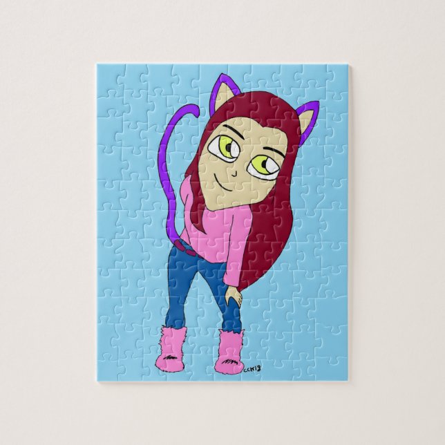 Quebra-cabeça garotinha chibi felina (Vertical)