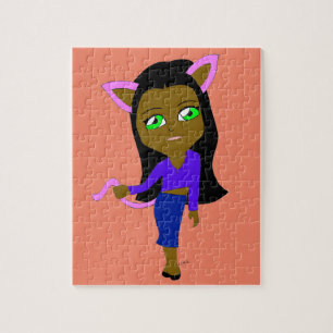 Quebra-cabeça garotinha chibi gato