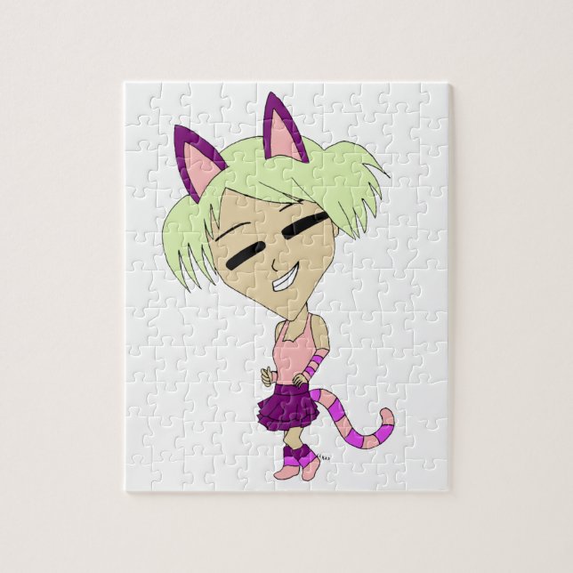 Quebra-cabeça garotinha gato chibi (Vertical)