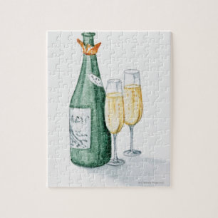 Quebra-cabeça Garrafas de Champagne e dois vidros
