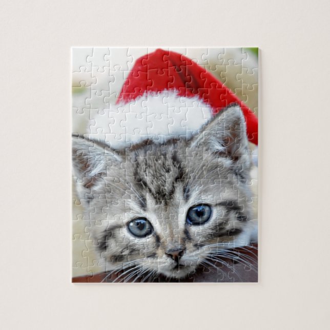 Quebra-cabeça Gatinho bonito com chapéu do Natal (Vertical)