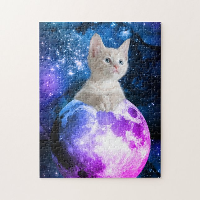 Quebra-cabeça Gatinho Bonito Na Lua, Estrelas Brilhantes, Univer (Vertical)