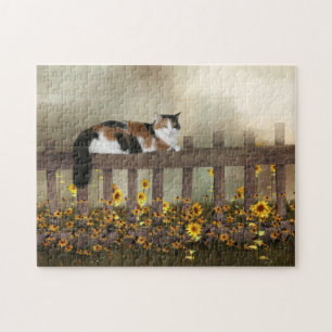 Quebra-cabeça gatinho Calico e flores