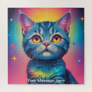 Quebra-cabeça Gatinho Cósmico Vibrante Arte Arco Arco-Íris Surre