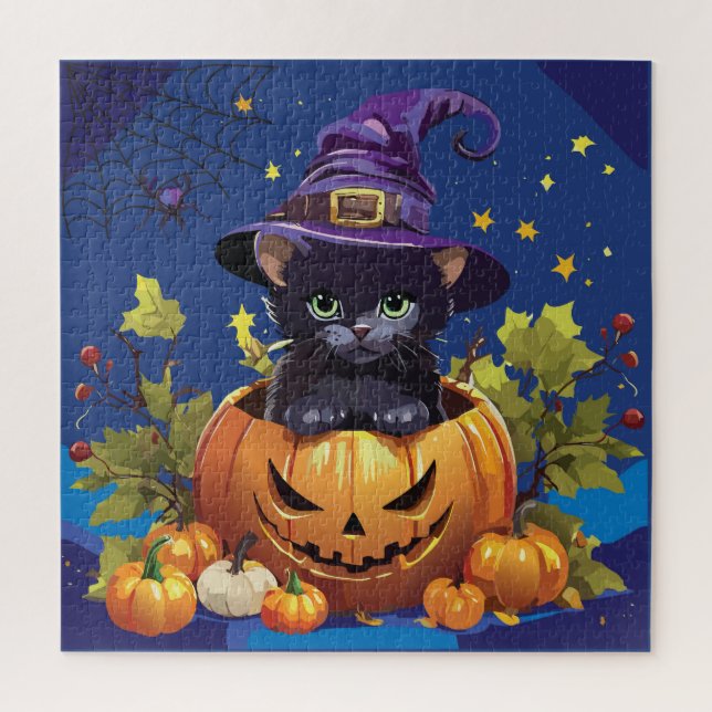 Quebra-cabeça Gatinho de bruxas na Pumpkin Square em Jigserra Qu (Vertical)