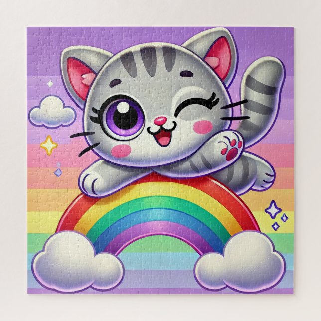 Quebra-cabeça Gatinho de desenho animado adorável saltando (Vertical)