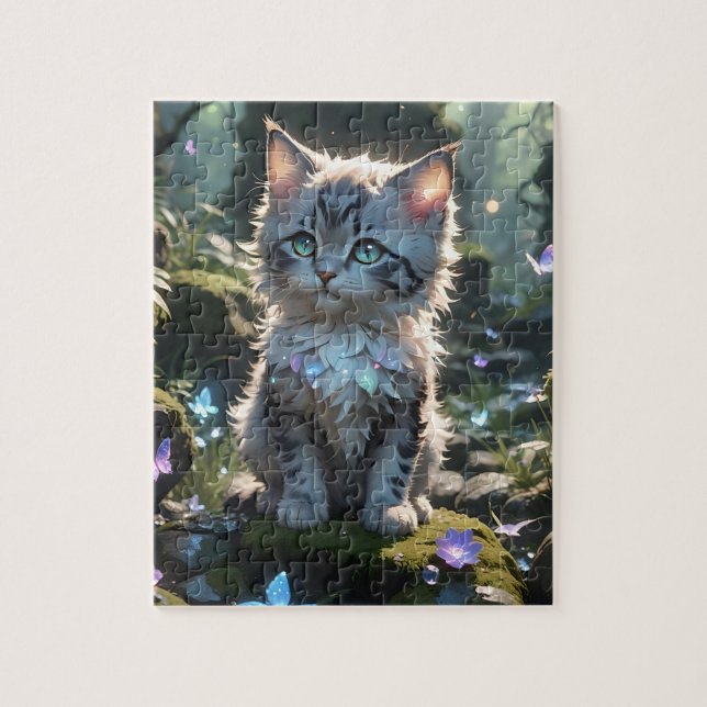 Quebra-cabeça Gatinho de fantasia com borboletas Jigsee Quebra-c (Vertical)