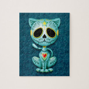 Quebra-cabeça Gatinho do açúcar do zombi, azul