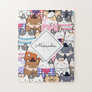 Quebra-cabeça Gatinho Gatinho Gatinho Padrão Monograma Nome Rapa