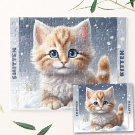 Quebra-cabeça Gatinho Gato Gato de inverno Neve Personalizada