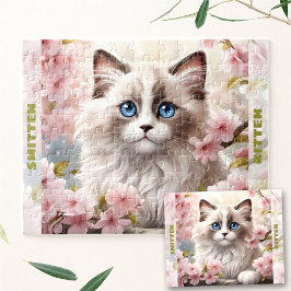 Quebra-cabeça Gatinho Gato Gato Primavera Floral Nome Personaliz