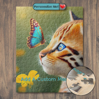 Quebra-cabeça Gatinho Laranja Borboleta Azul
