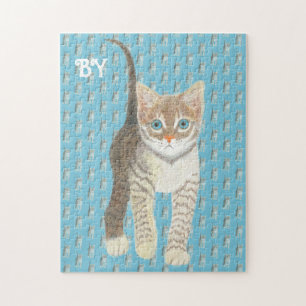 Quebra-cabeça Gatinho Malhado 11 x 14 Azul