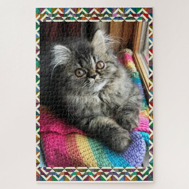 Quebra-cabeça Gatinho Quilter Tabletop desafiando o Quebra-cabeç (Vertical)