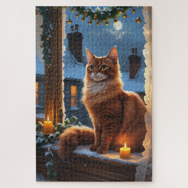 Quebra-cabeça Gato Abissínio com Luzes de Natal Feriado (Vertical)