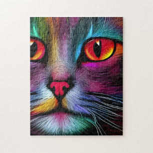 Quebra-cabeça Gato Abstrato de Tinta Colorida
