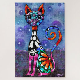 Quebra-cabeça Gato Abstrato Esquisito de Olhos Grandes e Funky