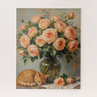 Quebra-cabeça Gato Adormecido e Rosas