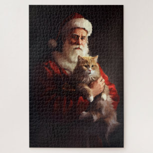 Quebra-cabeça Gato Angorá Turco Papai Noel Natal Festivo