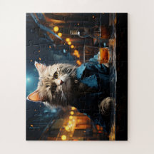 Gato Arrumado no Café à Noite