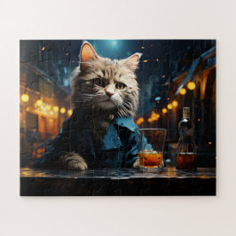 Quebra-cabeça Gato Arrumado no Café à Noite