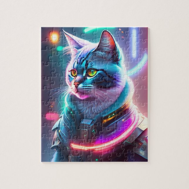 Quebra-cabeça Gato Astronau Espacial de Ficção Científica Futuri (Vertical)