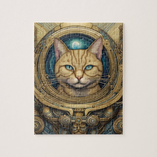 Quebra-cabeça Gato astronauta e arte ciberpunk (Vertical)