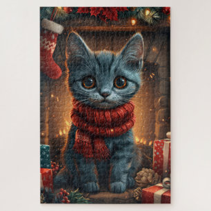 Quebra-cabeça Gato Azul Oriental com Lareira de Presente de Nata