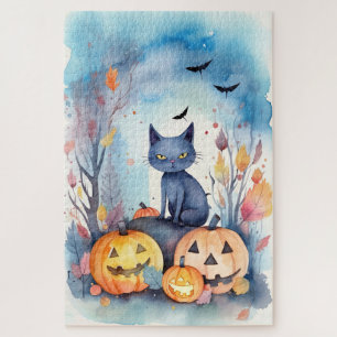 Quebra-cabeça Gato Azul Oriental Halloween Com Pumpkins Assustad