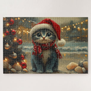 Quebra-cabeça Gato Azul Oriental Natal Vintage Praia