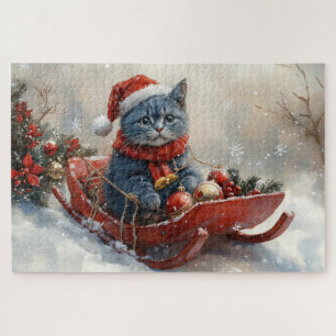 Quebra-cabeça Gato Azul Oriental no Trenó Deixe Nevar Natal