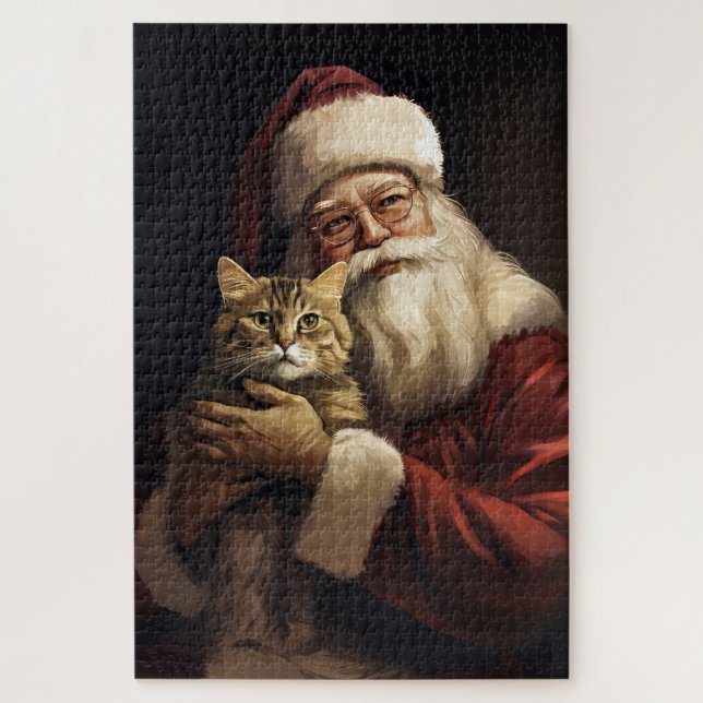 Quebra-cabeça Gato Bengal com Natal Festivo do Papai Noel (Vertical)