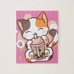 Quebra-cabeça gato boba chá bubble anime kawaii neko pullover